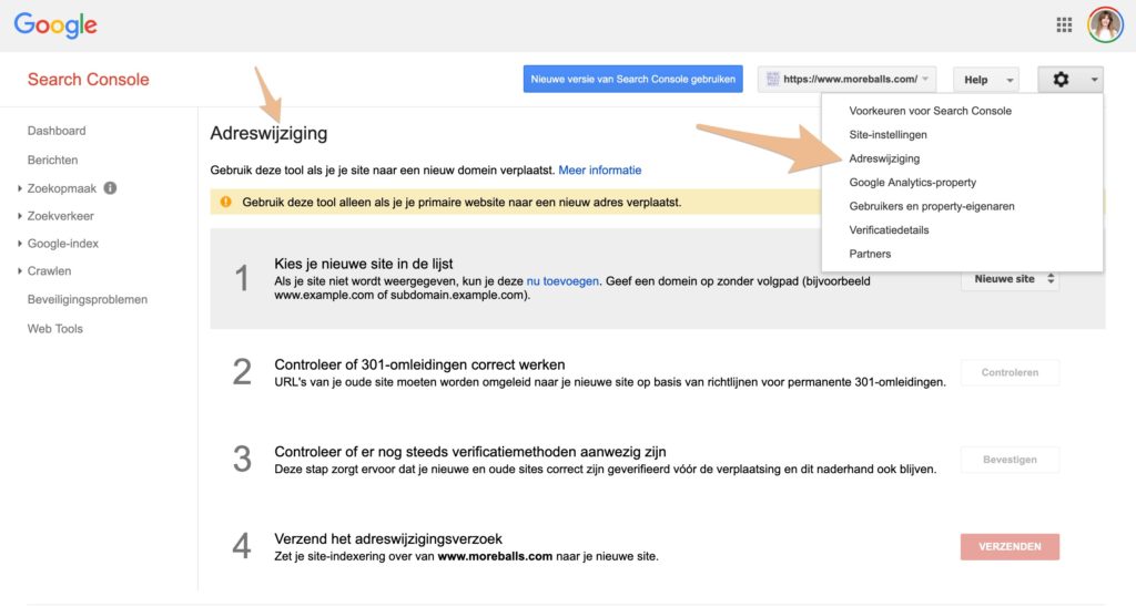 adreswijziging tool search console
