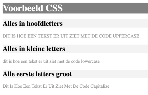 CSS hoofdletters voorbeeld