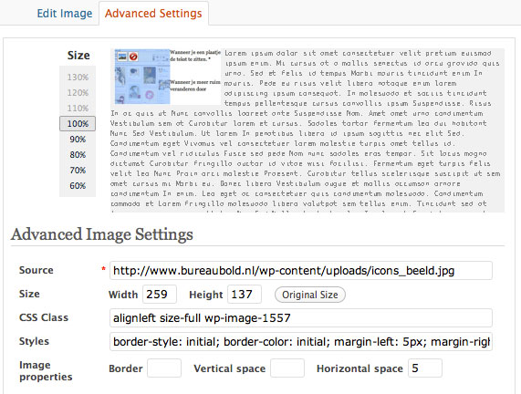 WordPress advanced settings afbeelding